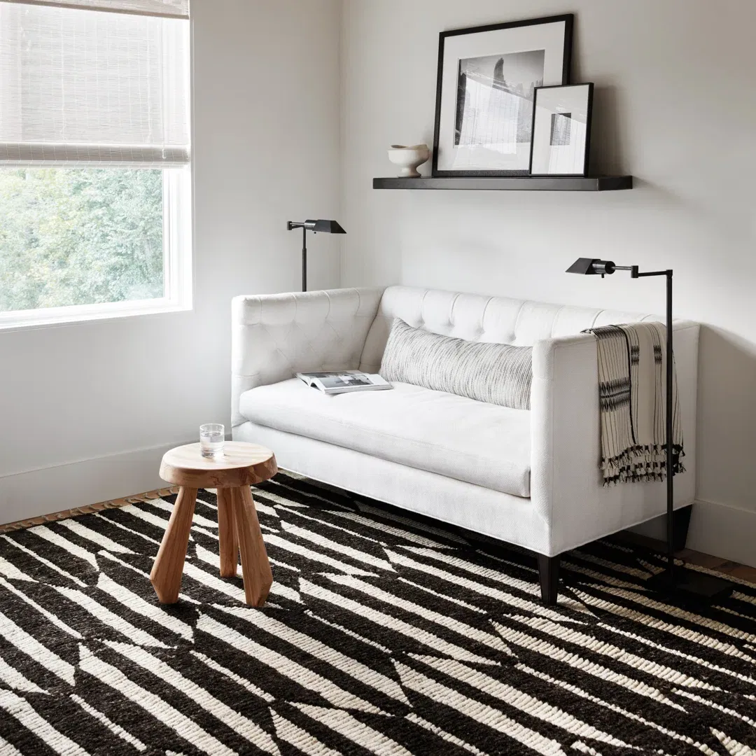Keoka Geometric Hand Knotted Wool Dark Brown/Ivory Area Rug large image 