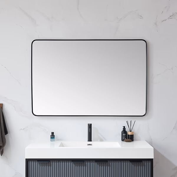 Online Designer Bathroom Olinda Brushed Black 48x32" Framed Rectangle Mirror