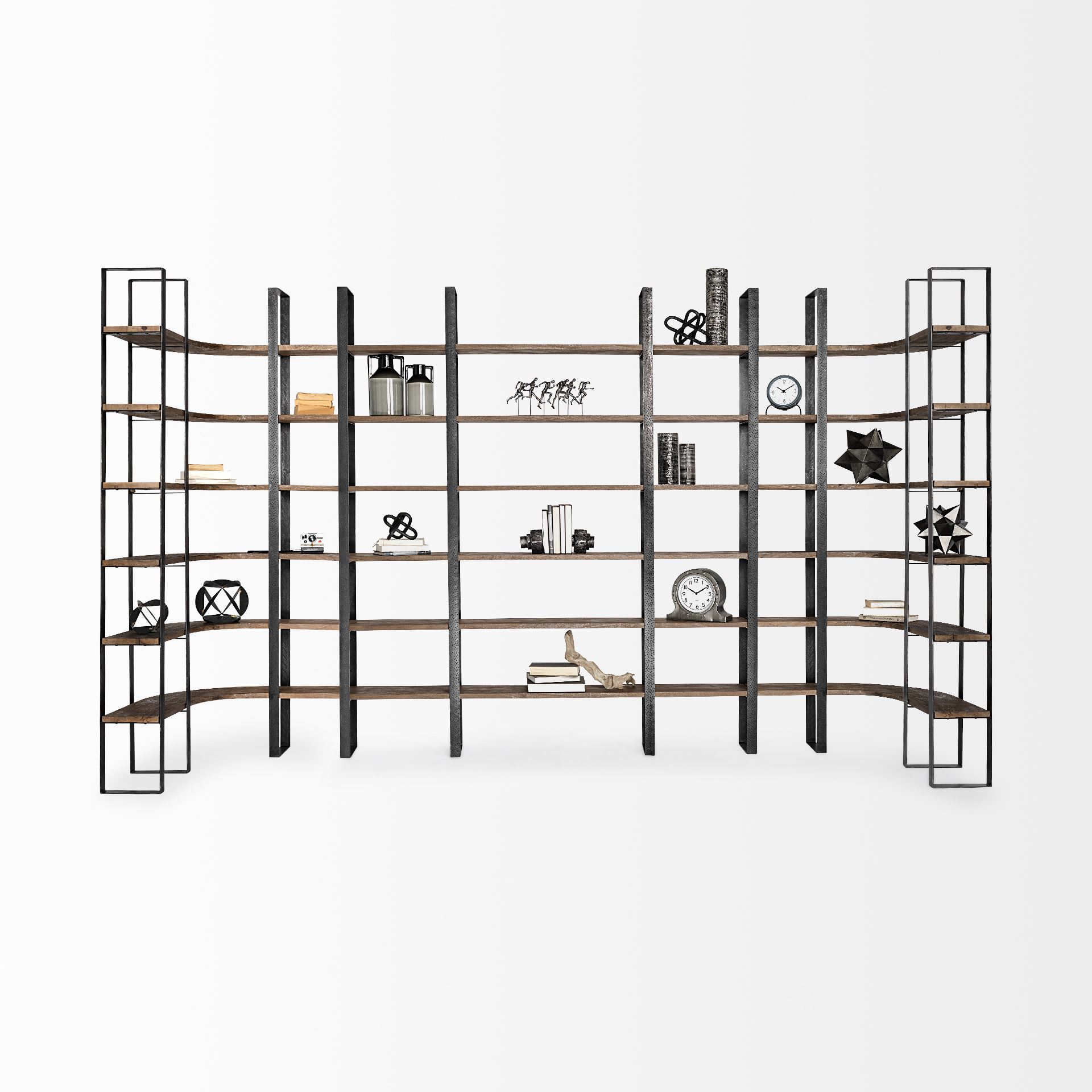 Taunton II 80L x 10.5W x 90H Dark Brown Wood And Black Iron Six Shelving Unit, Shelving & Bookcase by Mercana, 80" length x 10.5" width x 90" height View 11