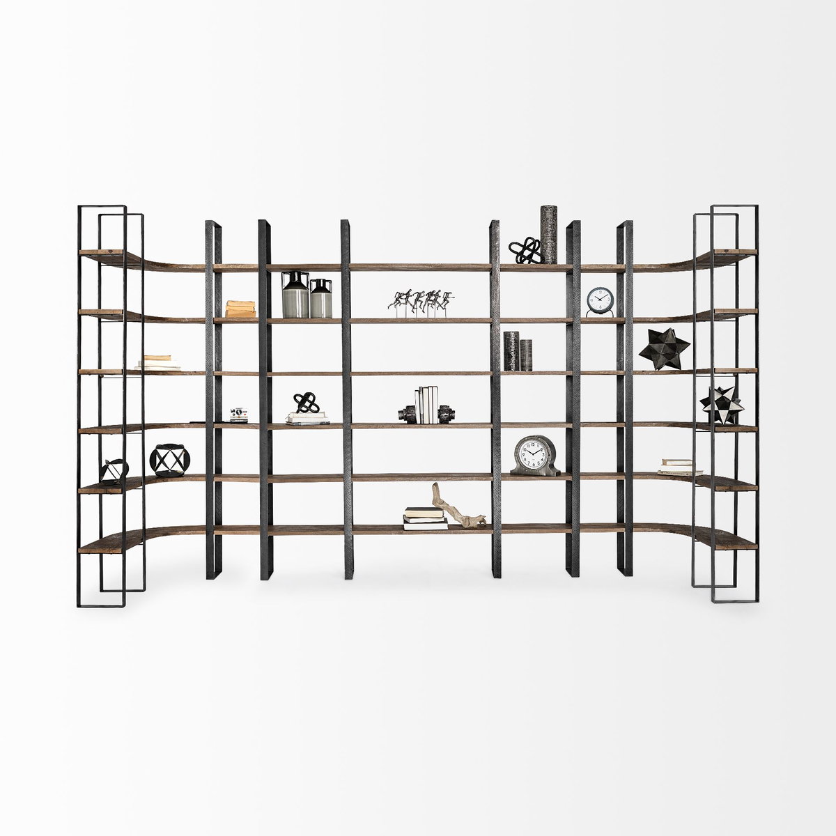 Taunton II 80L x 10.5W x 90H Dark Brown Wood And Black Iron Six Shelving Unit, Shelving & Bookcase by Mercana, 80" length x 10.5" width x 90" height View 11