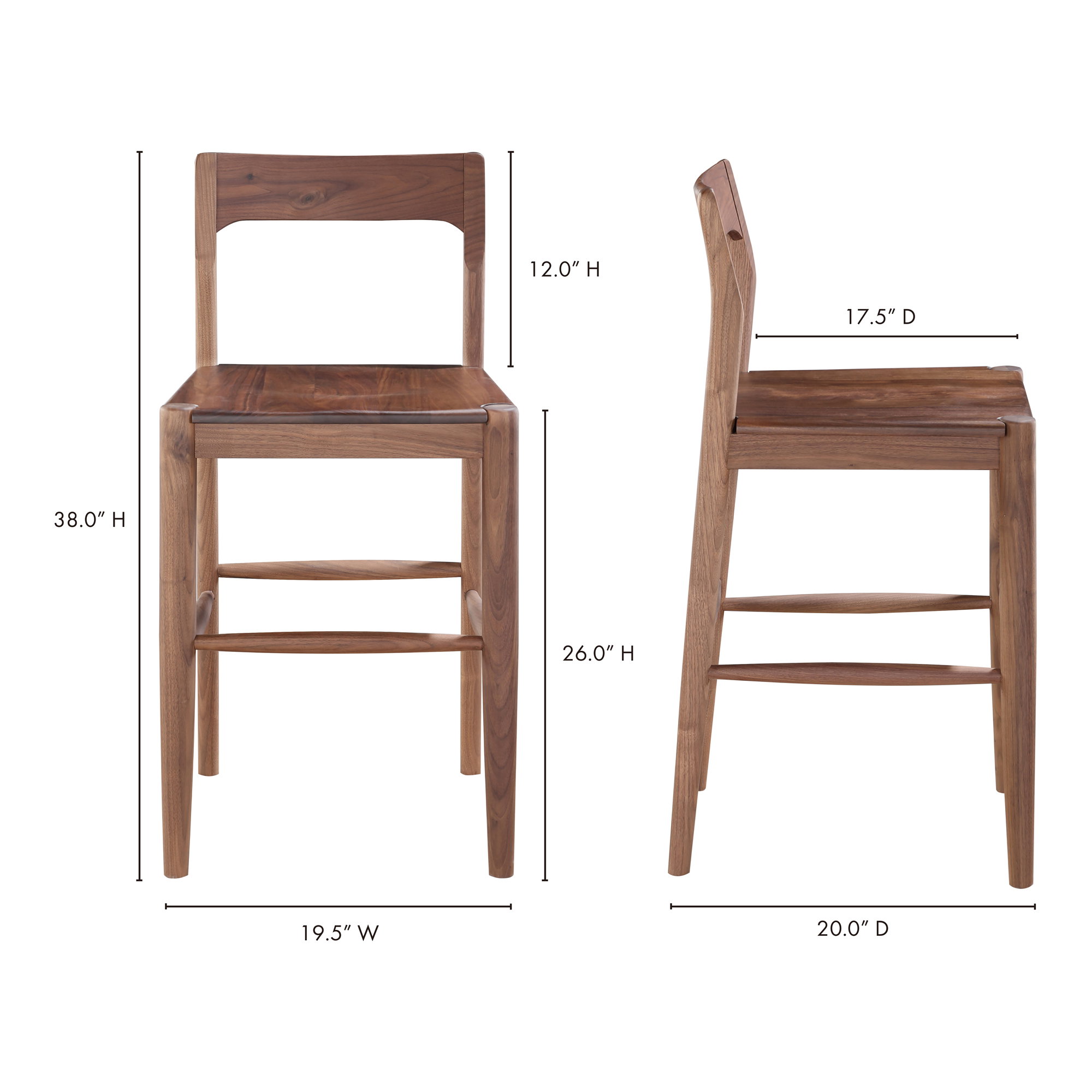 Owing Counter Stool Walnut Brown, Counter & Bar Stool by Moe's Home, 19.5" width x 38" height x 20" depth View 9
