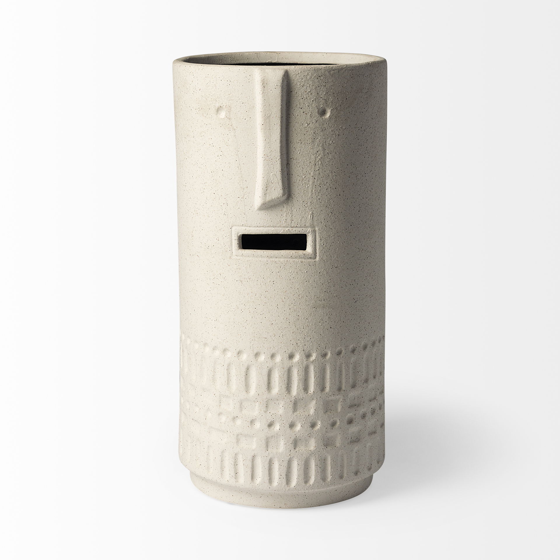 Jacob II Tall White Ceramic Smiling Face Vase, by Mercana, 7.09" length x 6.89" width x 14.37" height View 5