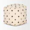 Saanvi Wool with Cream and Black Stitched Cross Patterned Pouf, Ottoman by Mercana, 16" length x 16" width x 16" height thumbnail 3