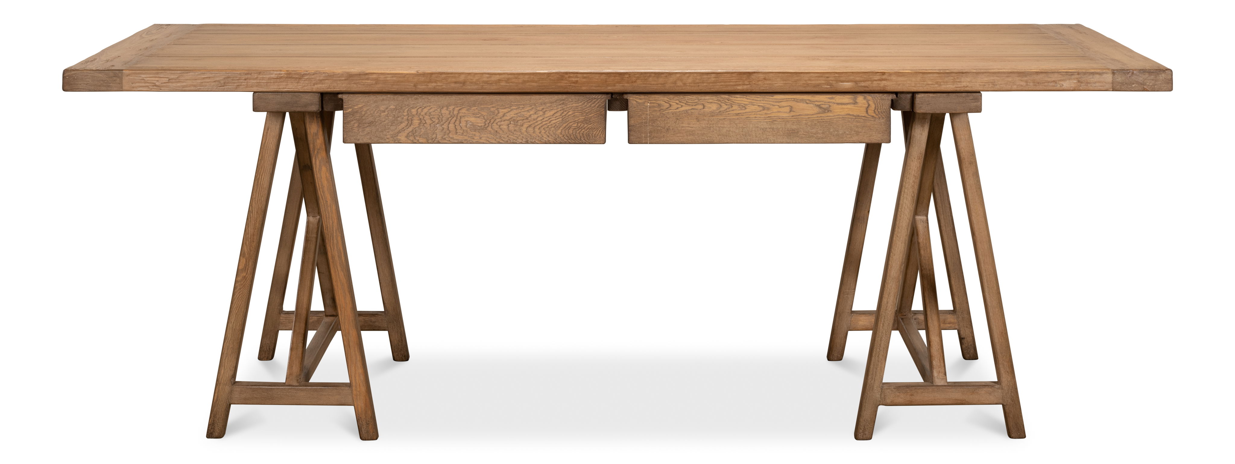 Sawhorse Desk, Natural Polished Old Pine, by Sarreid, 87" length x 33" width x 30" height View 2