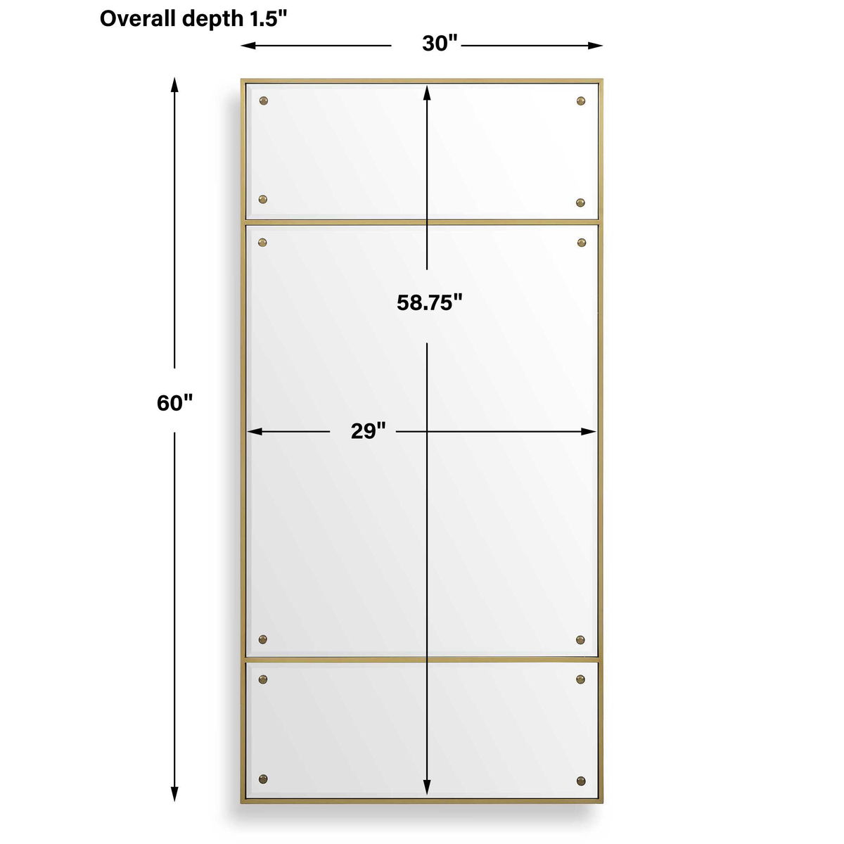 Wrenton Brass Rectangular Mirror, by Uttermost, 30" width x 60" height x 1.5" depth View 3
