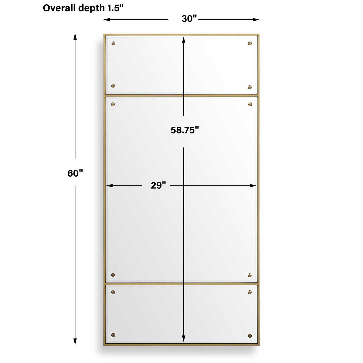 Wrenton Brass Rectangular Mirror, by Uttermost, 30" width x 60" height x 1.5" depth View 3