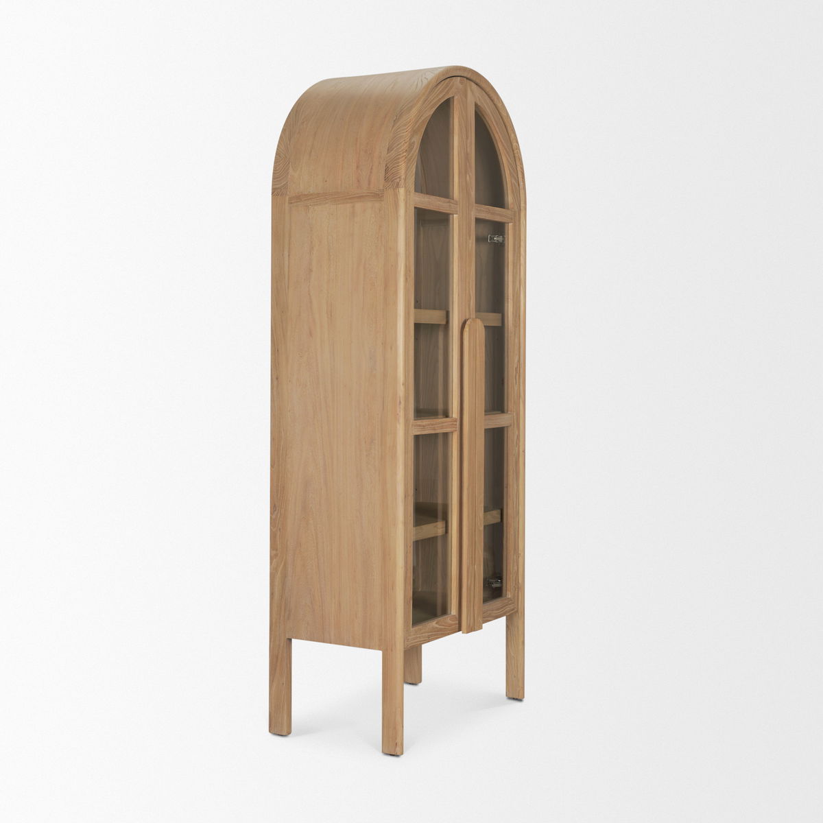 Callum Light Brown Elm Wood with Glass Doors  Arched Curio Cabinet, Cabinets & Sideboard by Mercana, 31" length x 17.7" width x 79" height View 7