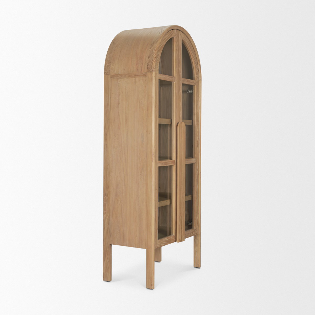 Callum Light Brown Elm Wood with Glass Doors  Arched Curio Cabinet, Cabinets & Sideboard by Mercana, 31" length x 17.7" width x 79" height View 7