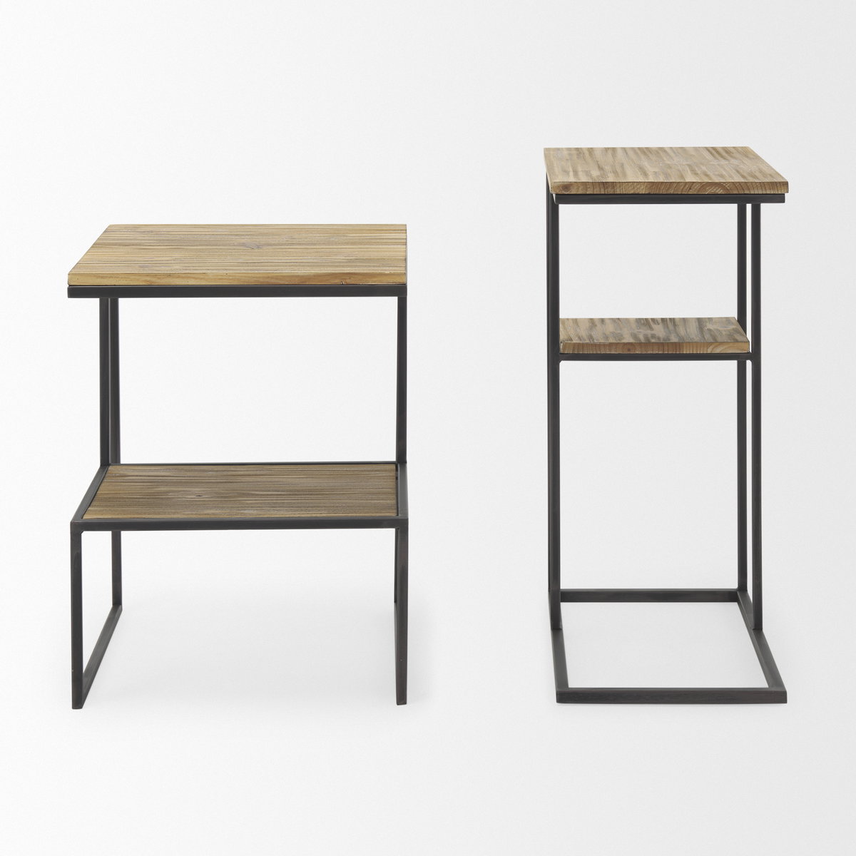 Ronin 22'H Square 2-Tier Wood with Black Metal Accent Table, Side & End Table by Mercana, 16.14" length x 16.14" width x 21.06" height View 10