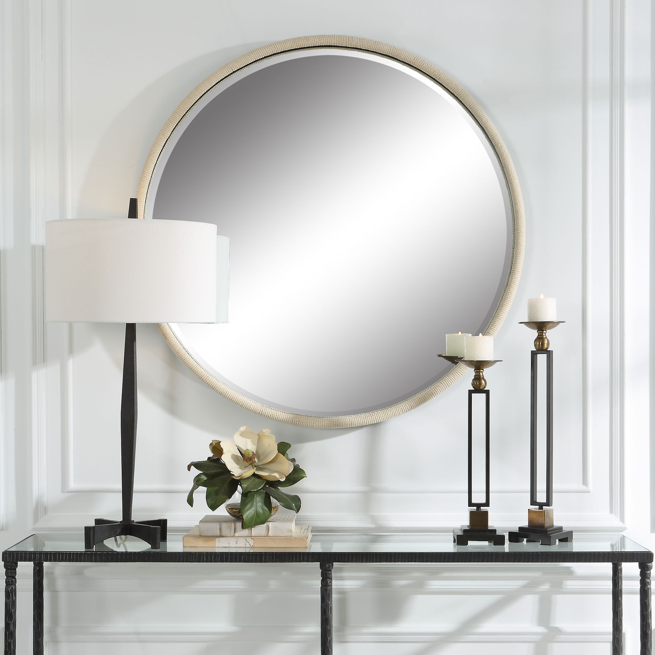 Ranchero White Round Mirror large image 