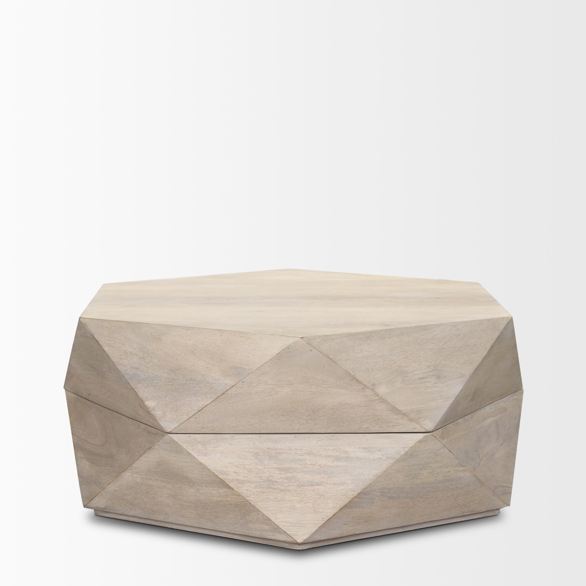 Arreto 36' Hexagonal Hinged Solid Wood Top and Base Coffee Table, by Mercana, 36" length x 36" width x 15" height View 5