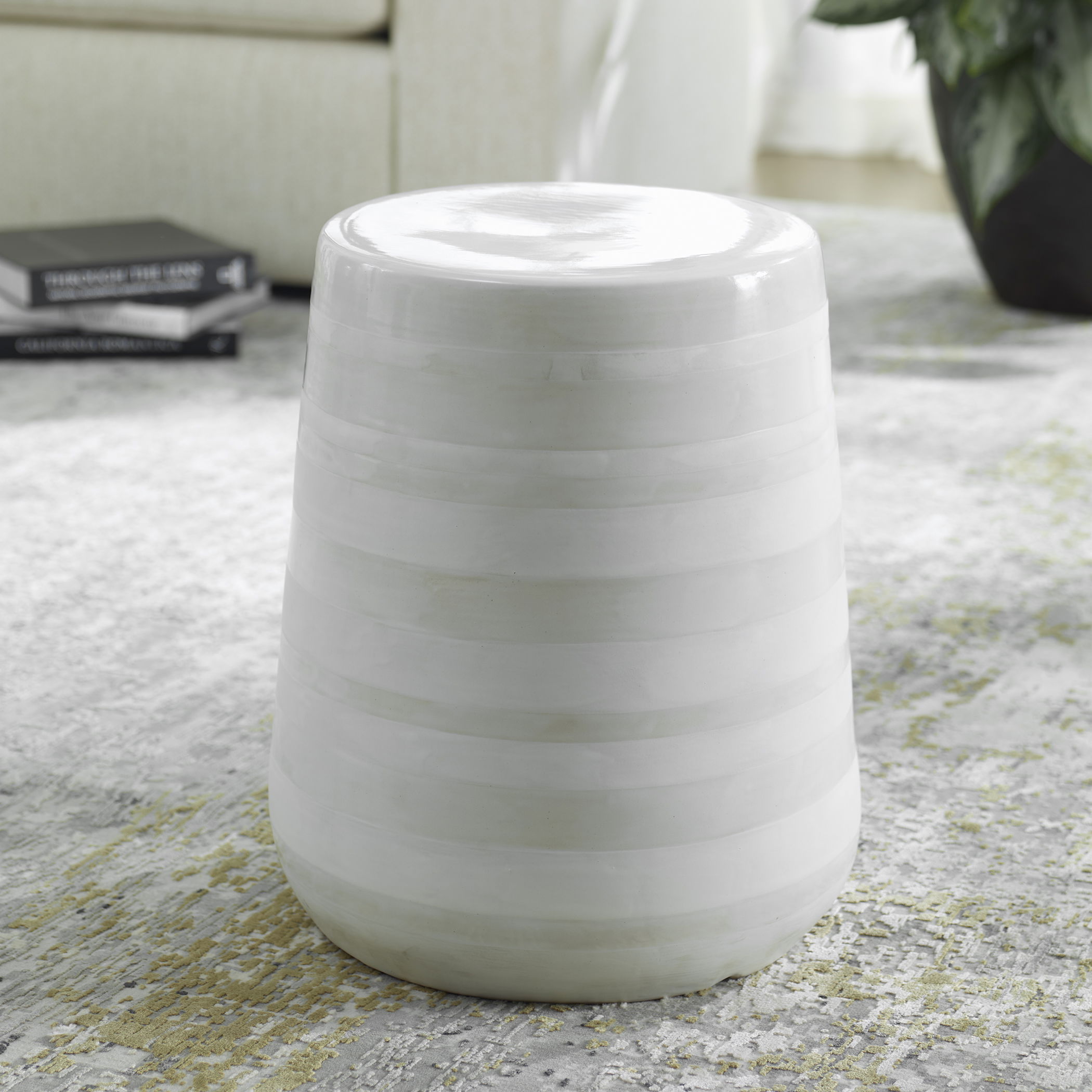 Desert Plains White Glaze Garden Stool large image 