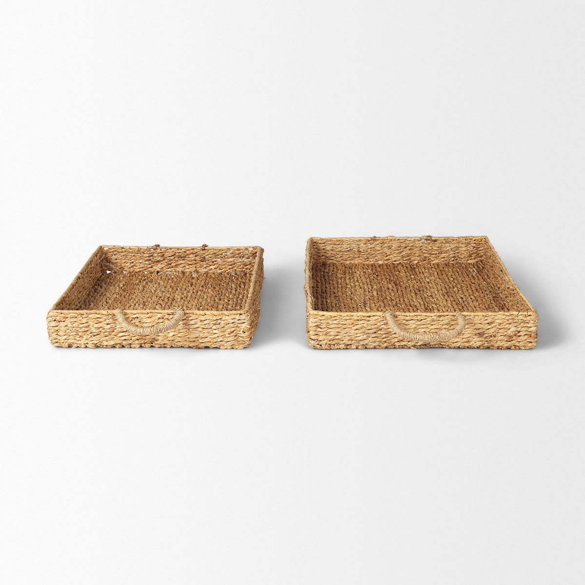 Hona Set of 2 Large Rectangular Nesting Water Hyacinth Trays, Decorative Tray by Mercana, 27.95" length x 18.11" width x 3.15" height View 3