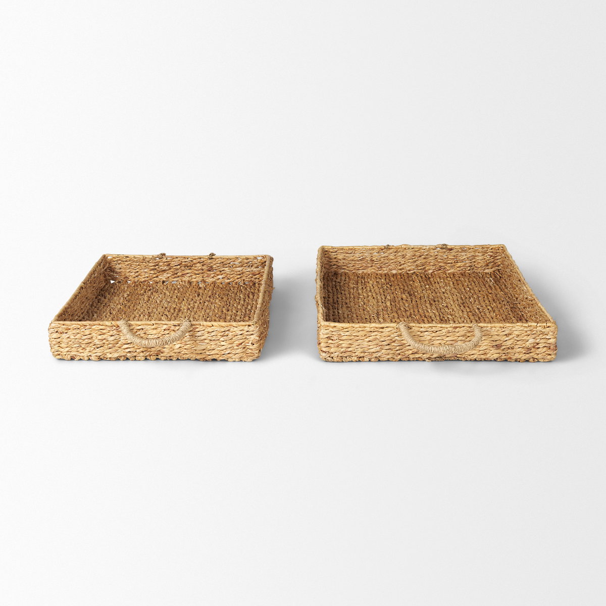 Hona Set of 2 Large Rectangular Nesting Water Hyacinth Trays, Decorative Tray by Mercana, 27.95" length x 18.11" width x 3.15" height View 3