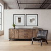 Alvin 82x20 Brown Solid Wood With Black Metal Frame 3 Drawer 2 Cabinet Door Sideboard, Sideboards & Buffet by Mercana, 82" length x 20" width x 30" height thumbnail 3