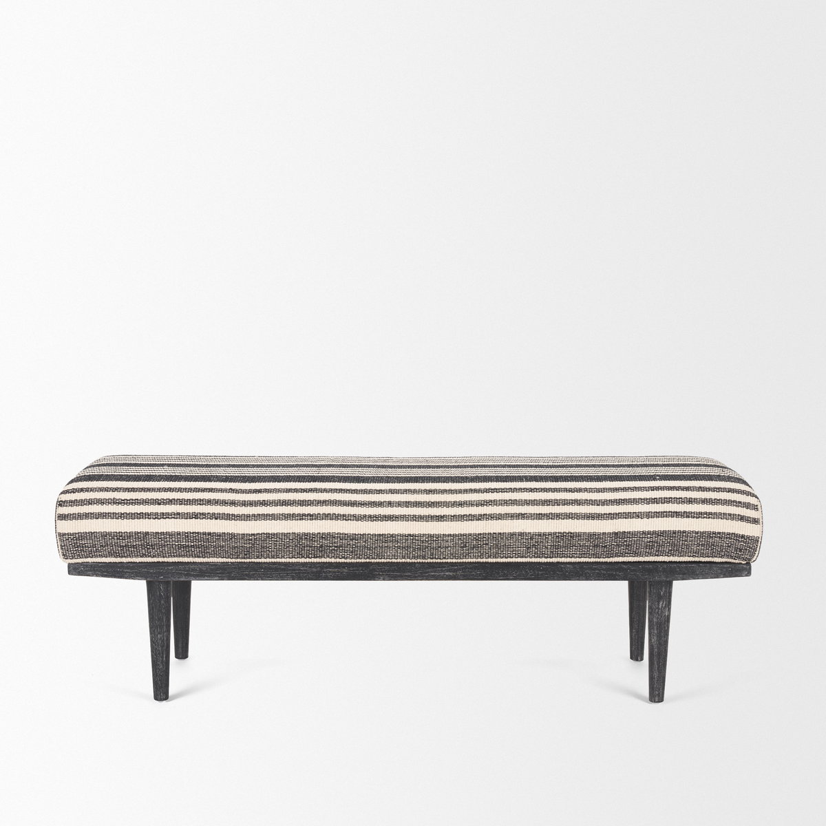 Shae Black Wood with Black and Cream Upholstered Bench, Benche by Mercana, 56.5" length x 18" width x 18.5" height View 4