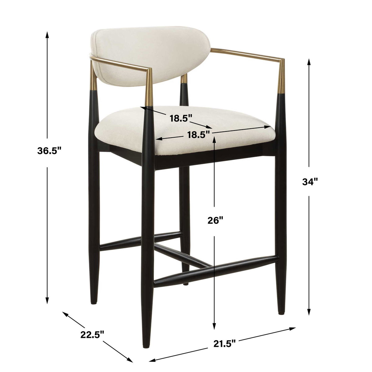 Moxie White Counter Stool, Counter & Bar Stool by Uttermost, 21.5" width x 36.5" height x 22.5" depth View 3