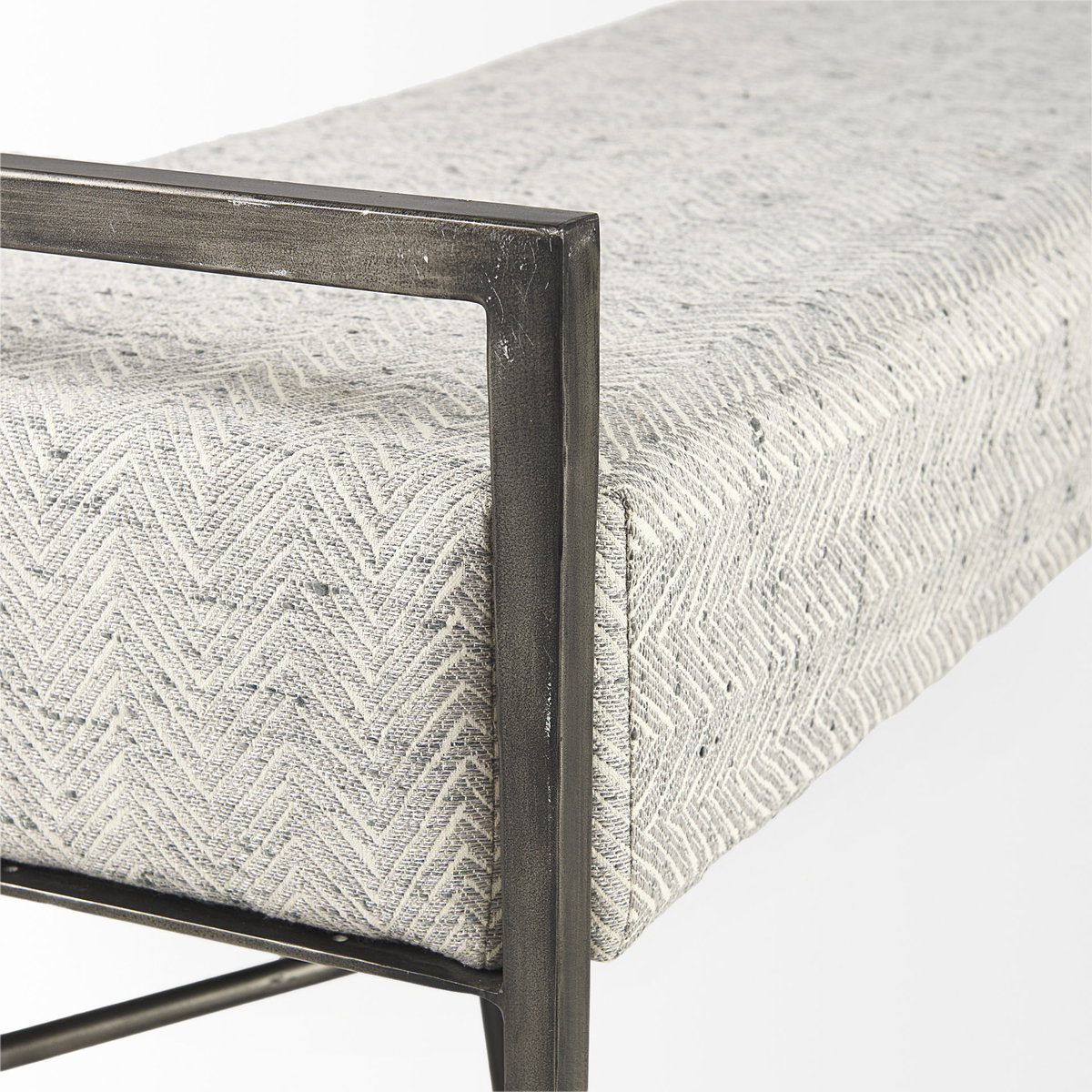 Charlotte  55.0L Gray Herringbone Fabric Seat with Antique Nickel Metal Frame Bench, Benche by Mercana, 55" length x 17" width x 23" height View 7