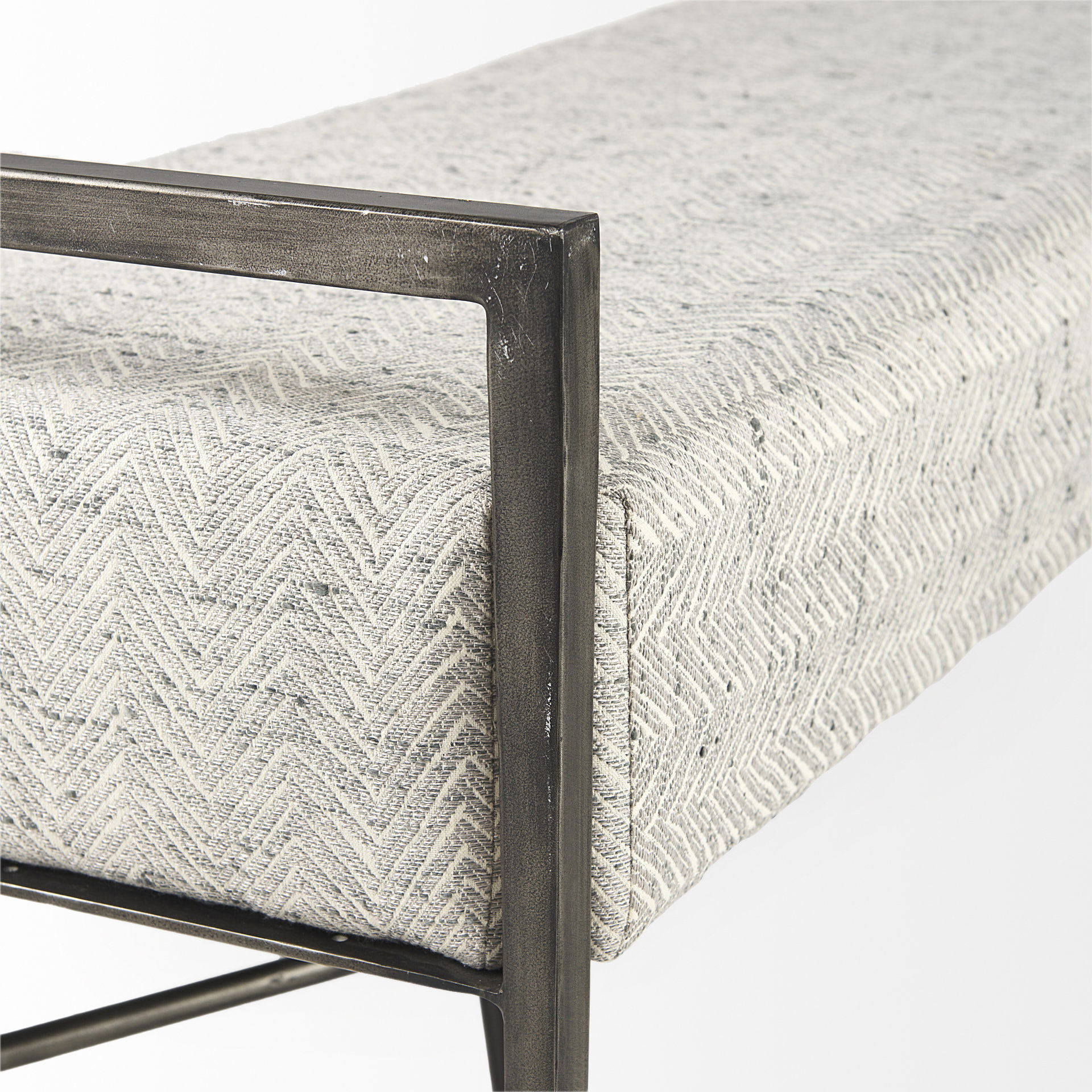 Charlotte  55.0L Gray Herringbone Fabric Seat with Antique Nickel Metal Frame Bench large image 