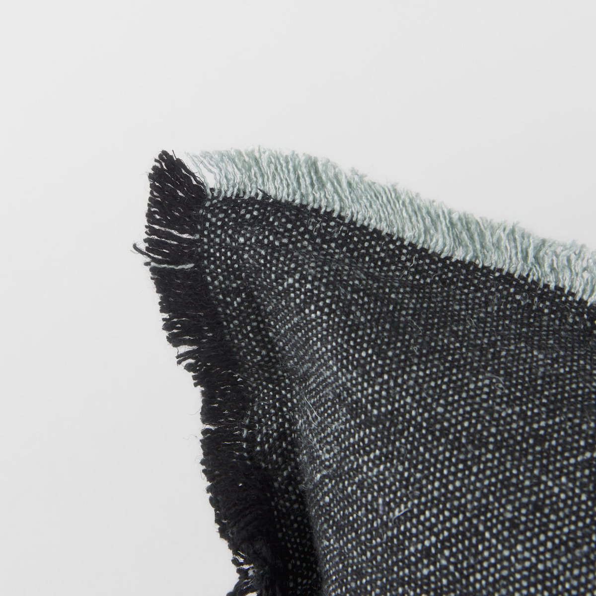 Malia 14L x 26W Black and Teal Fabric Fringed Decorative Pillow Cover, by Mercana, 14" length x 26" width x 0.2" height View 7