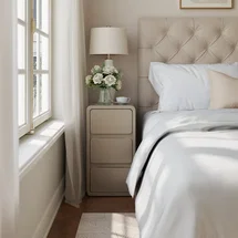 Online Designer Bedroom Solid Wood Core Leather Upholstered Nightstand - No Assembly