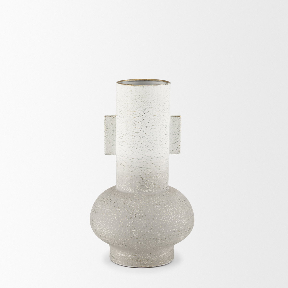 Torres Small Textured Off White with Gold Metal Vase, by Mercana, 7.87" length x 7.87" width x 12.6" height View 3