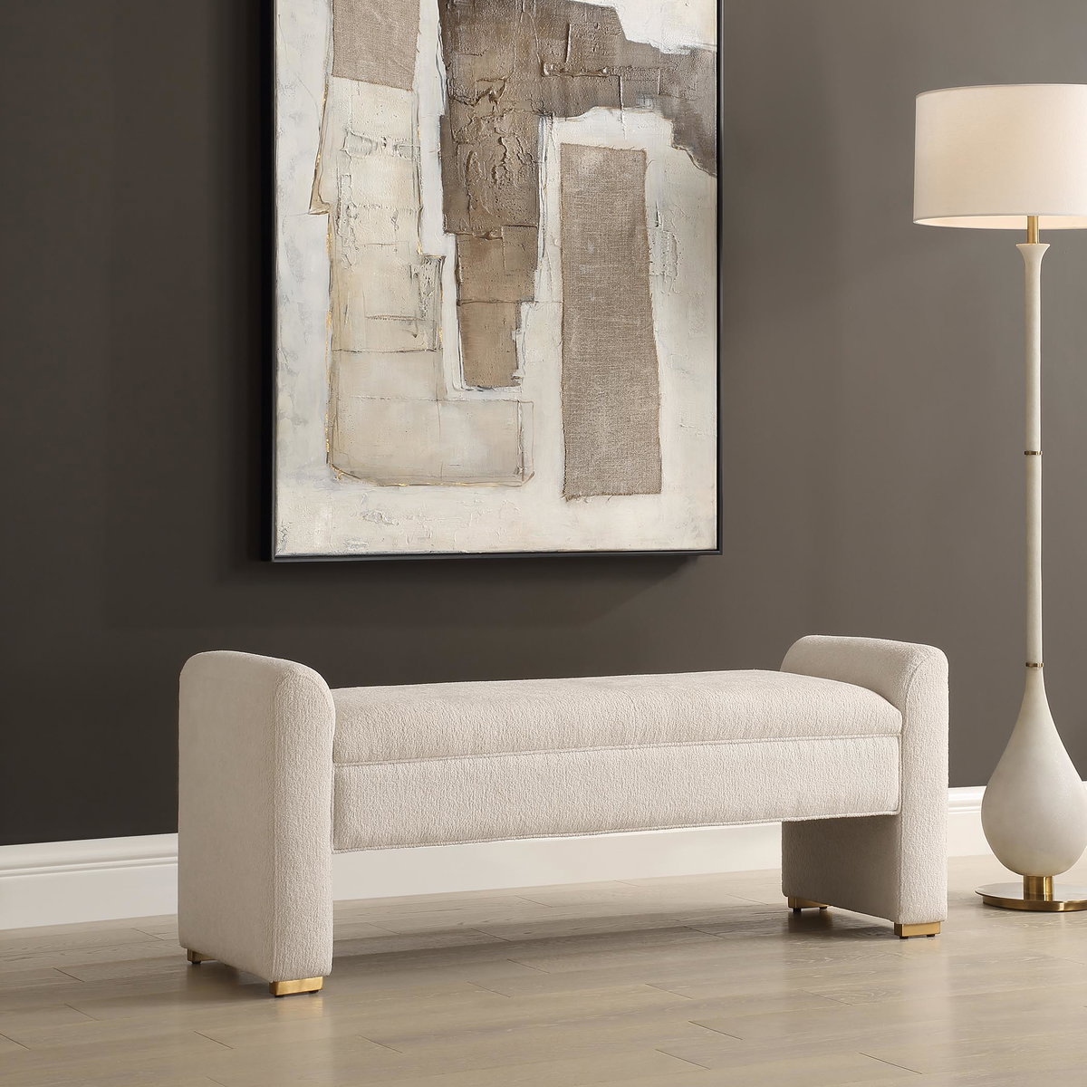 Caliste Ivory Bench, by Uttermost, 4'7.5" width x 1'9.25" height x 1'4.5" depth View 2