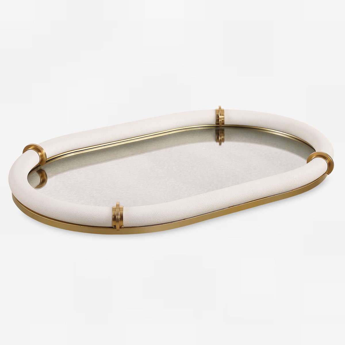 Cyprus Leather Oval Tray, Decorative Tray by Uttermost, 24" width x 2" height x 16" depth View 1