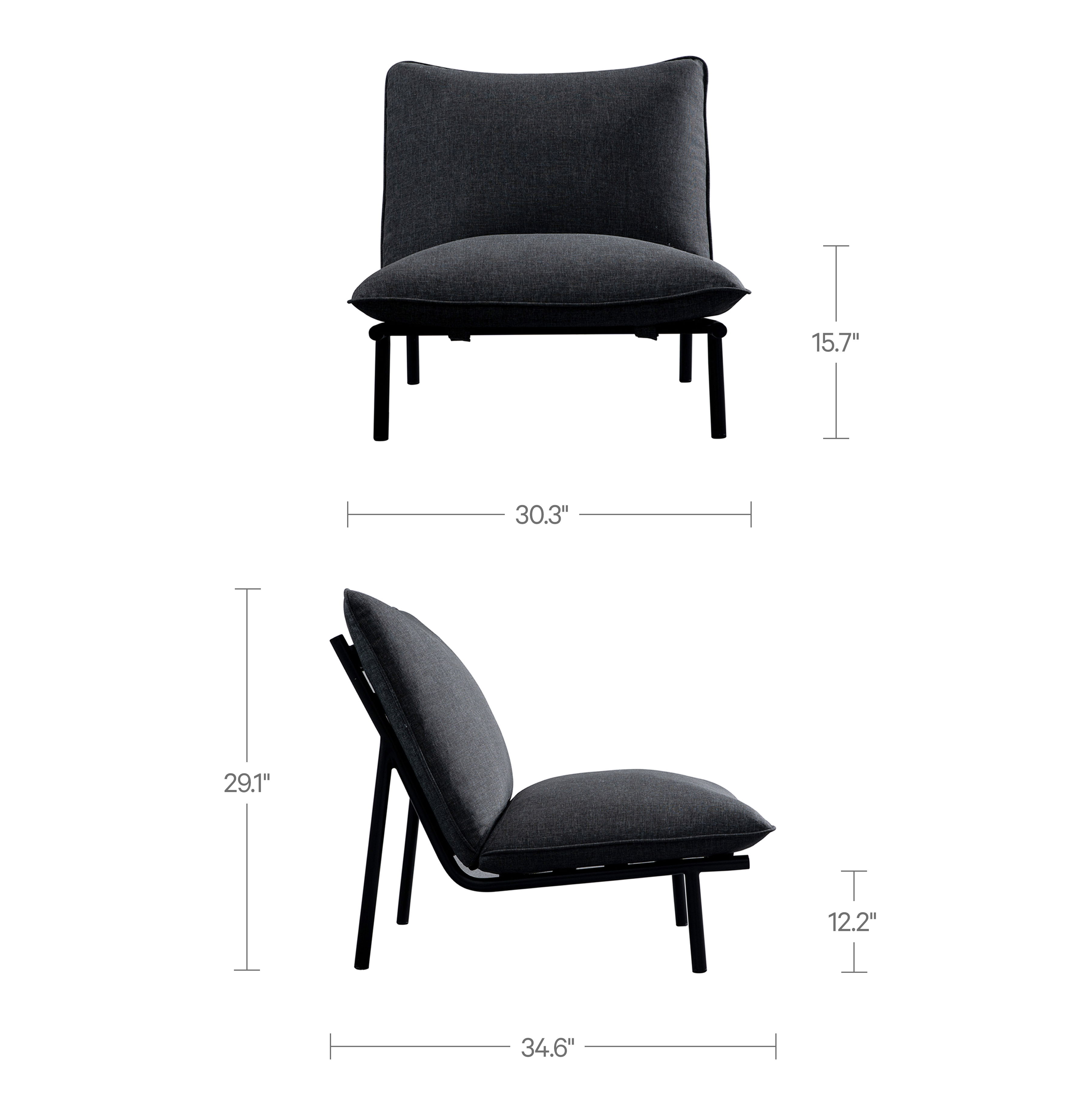 Morgan Outdoor Accent Chair Speckled Charcoal, Outdoor Chair by Moe's Home, 2'6.3" width x 2'5.1" height x 2'10.6" depth View 7