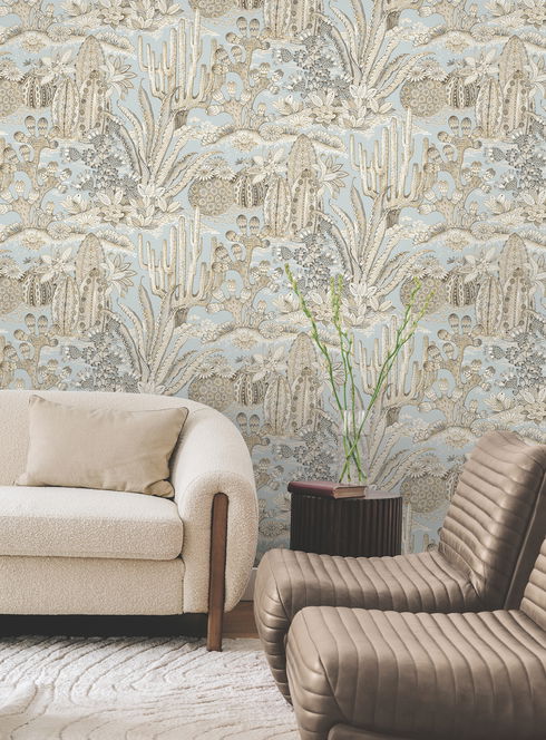 Lotus Land Cacti Sky Blue Wallpaper
