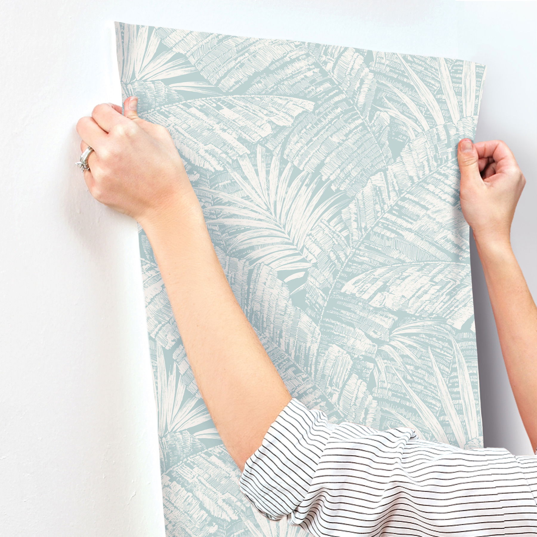 Palm Cove Toile White & Blue Wallpaper large image 