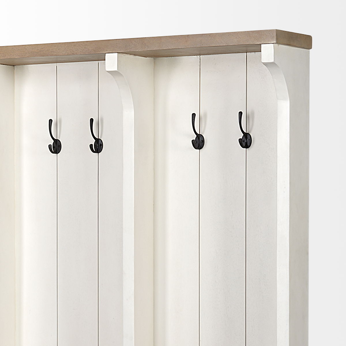 Fairview IV 61L x 17W White And Brown Wood With Storage Hall Tree, Entry & Hallway by Mercana, 61" length x 18" width x 76" height View 10