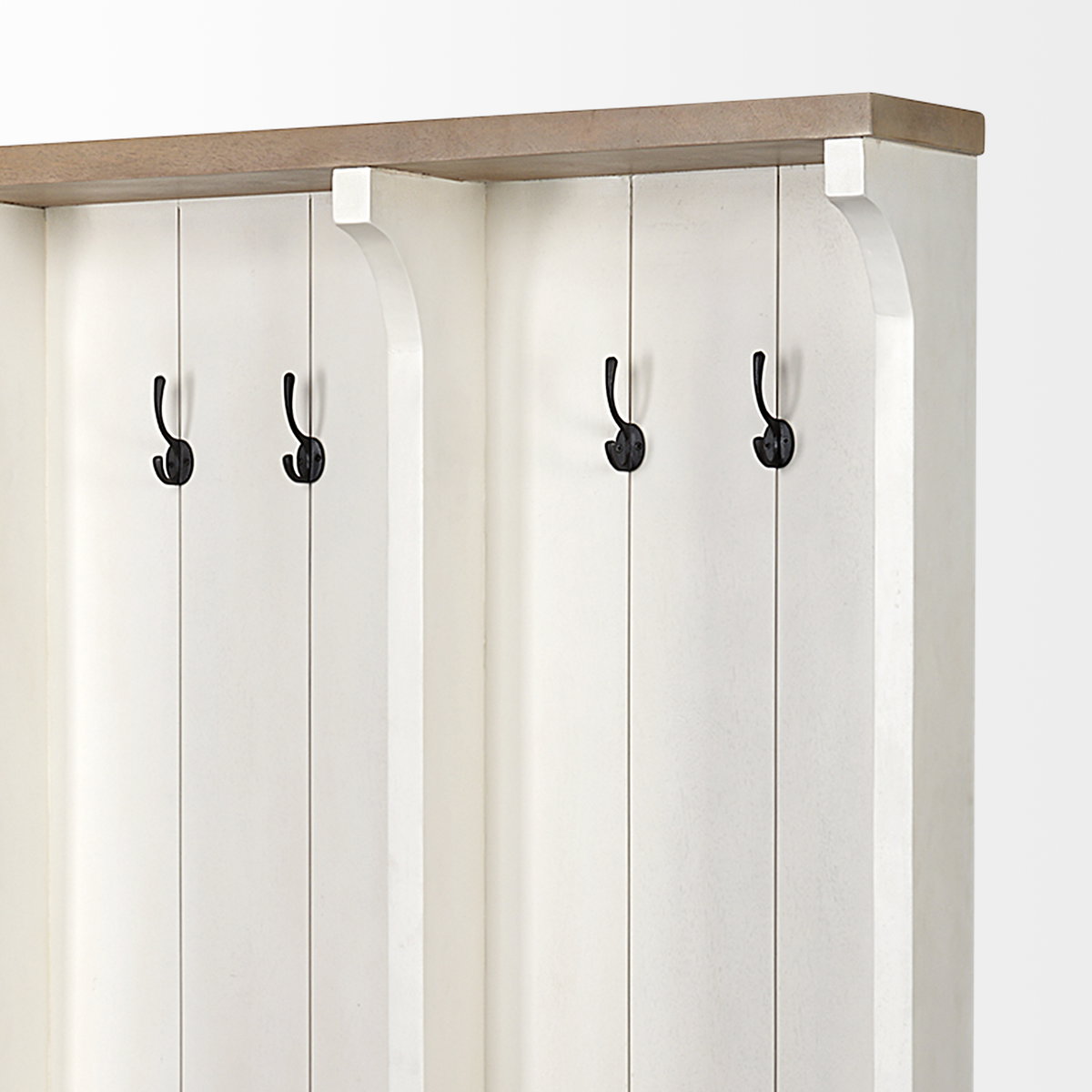Fairview IV 61L x 17W White And Brown Wood With Storage Hall Tree, Entry & Hallway by Mercana, 61" length x 18" width x 76" height View 10