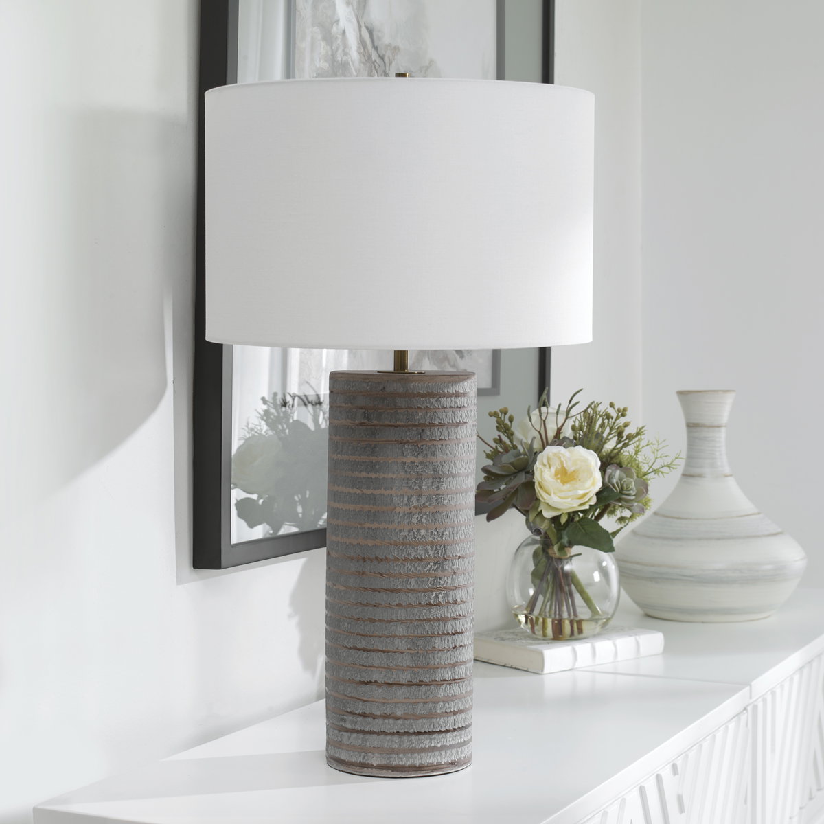 Monolith Gray Table Lamp, by Uttermost, 1'4" width x 2'4.5" height x 1'4" depth View 10