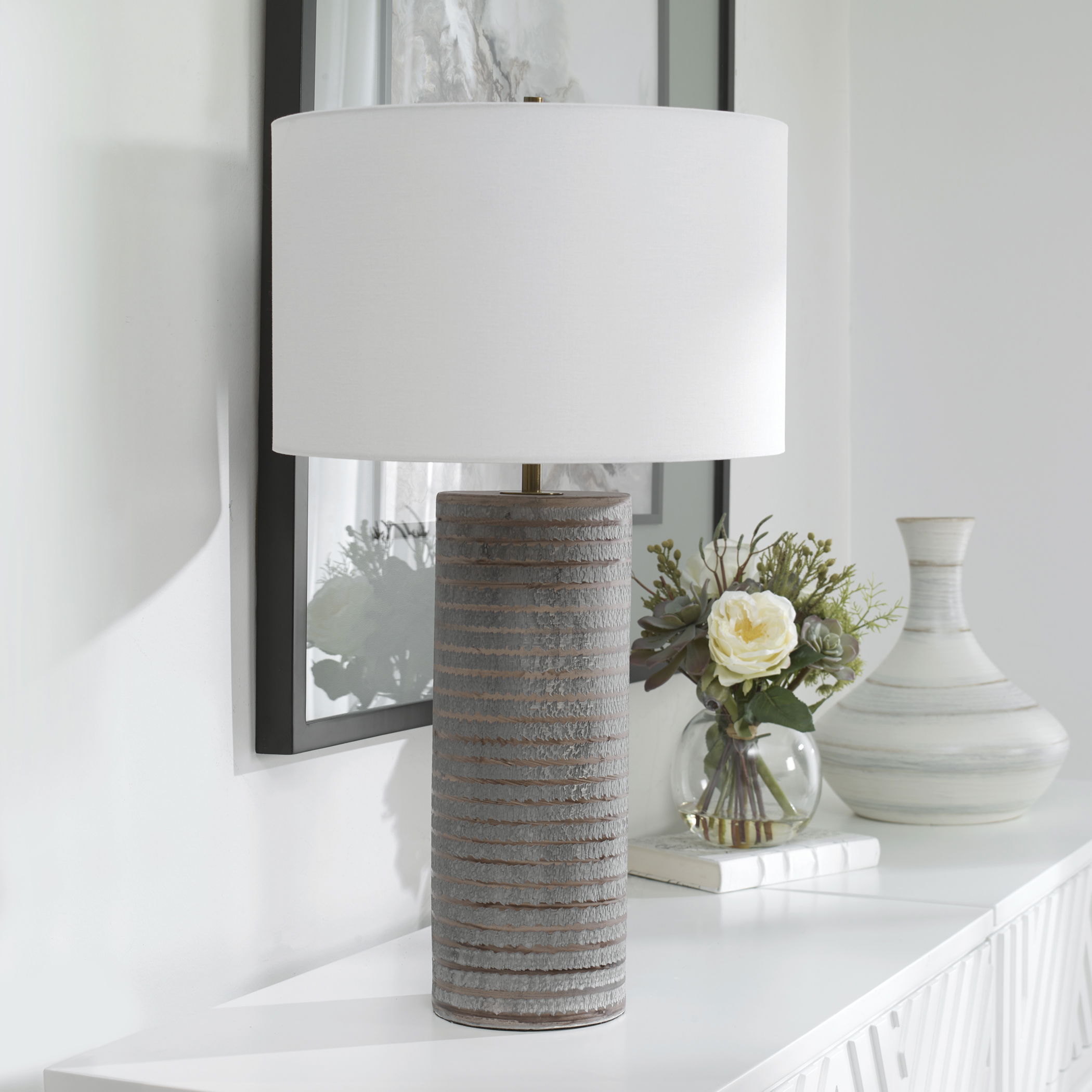 Monolith Gray Table Lamp, by Uttermost, 16" width x 28.5" height x 16" depth View 10