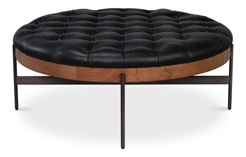 Corbet Cocktail Ottoman Onyx Black Lthr