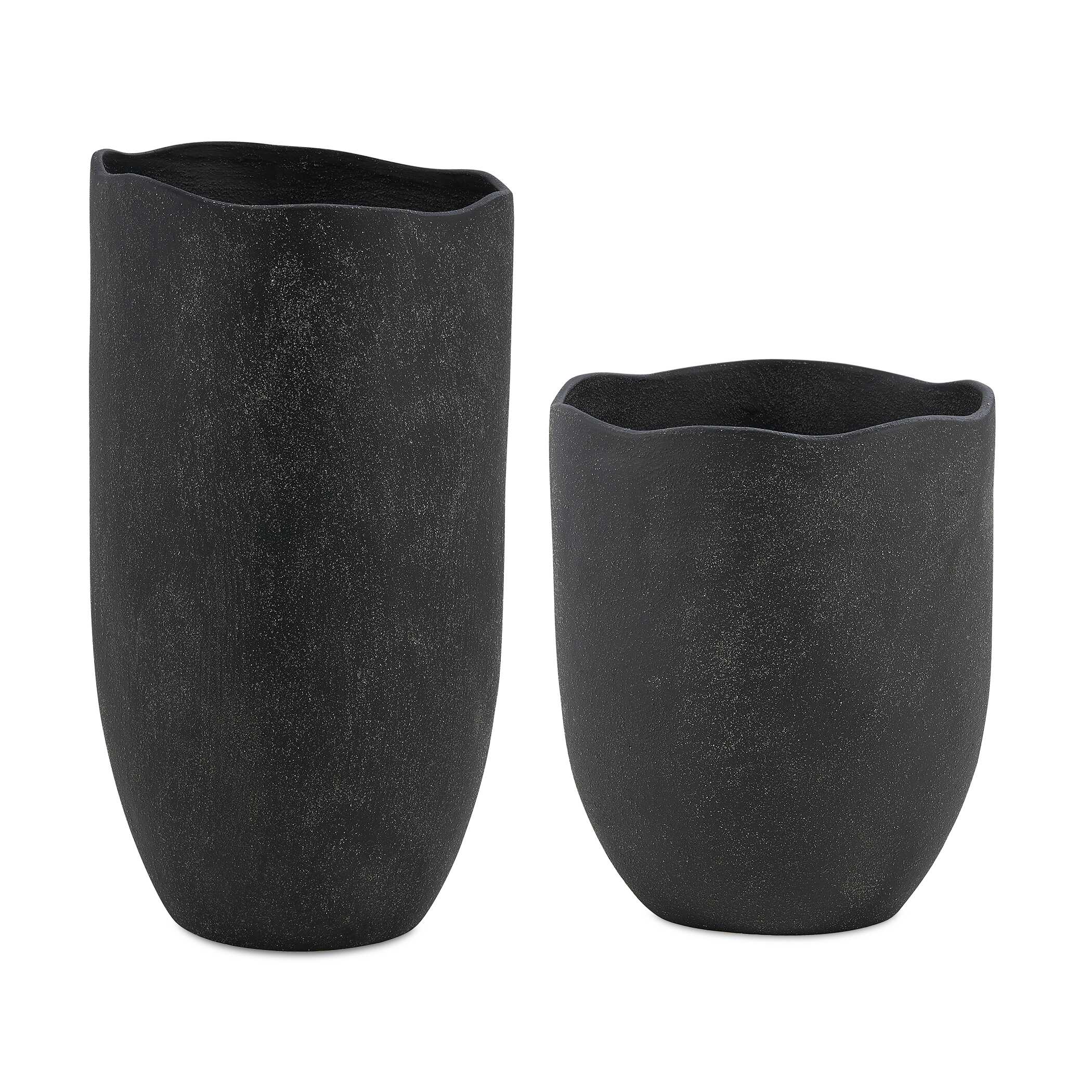 Komorebi Indoor-Outdoor Black Vases Set/2, Decorative by Uttermost, 9" width x 17" height x 9" depth View 1