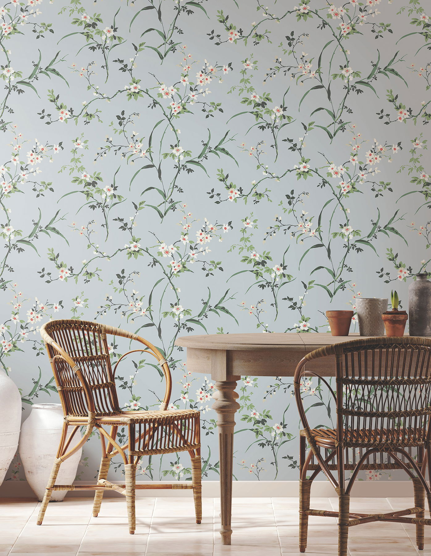 Blossom Branches Light Grey Wallpaper large image 