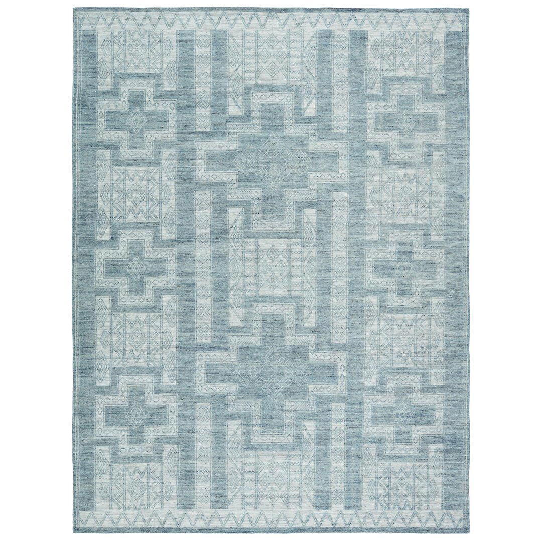 Cirus Hand Knotted Geometric Blue/ Ivory Area Rug (6''X9'') large image 