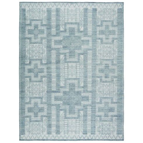 Cirus Hand Knotted Geometric Blue/ Ivory Area Rug (6
