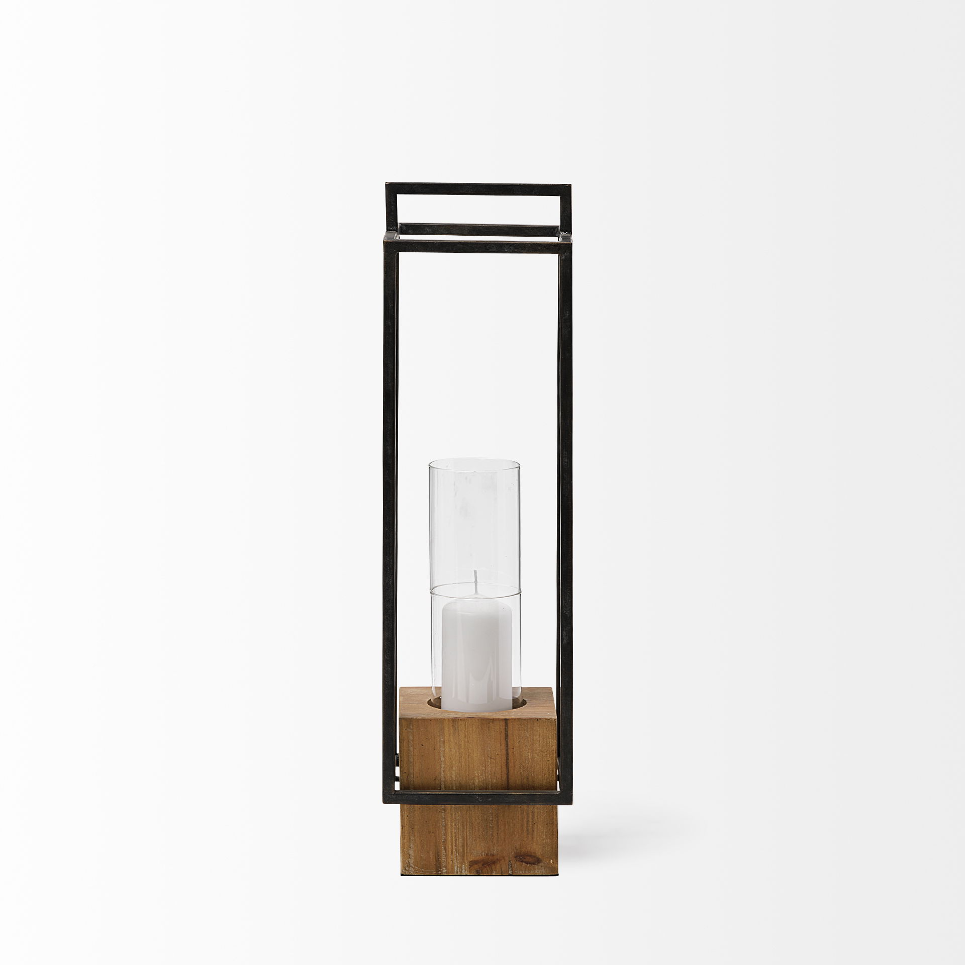 Orionis Large Wood with Black Metal Lantern Candle Holder, Lighting by Mercana, 5.71" length x 5.71" width x 21.06" height View 4