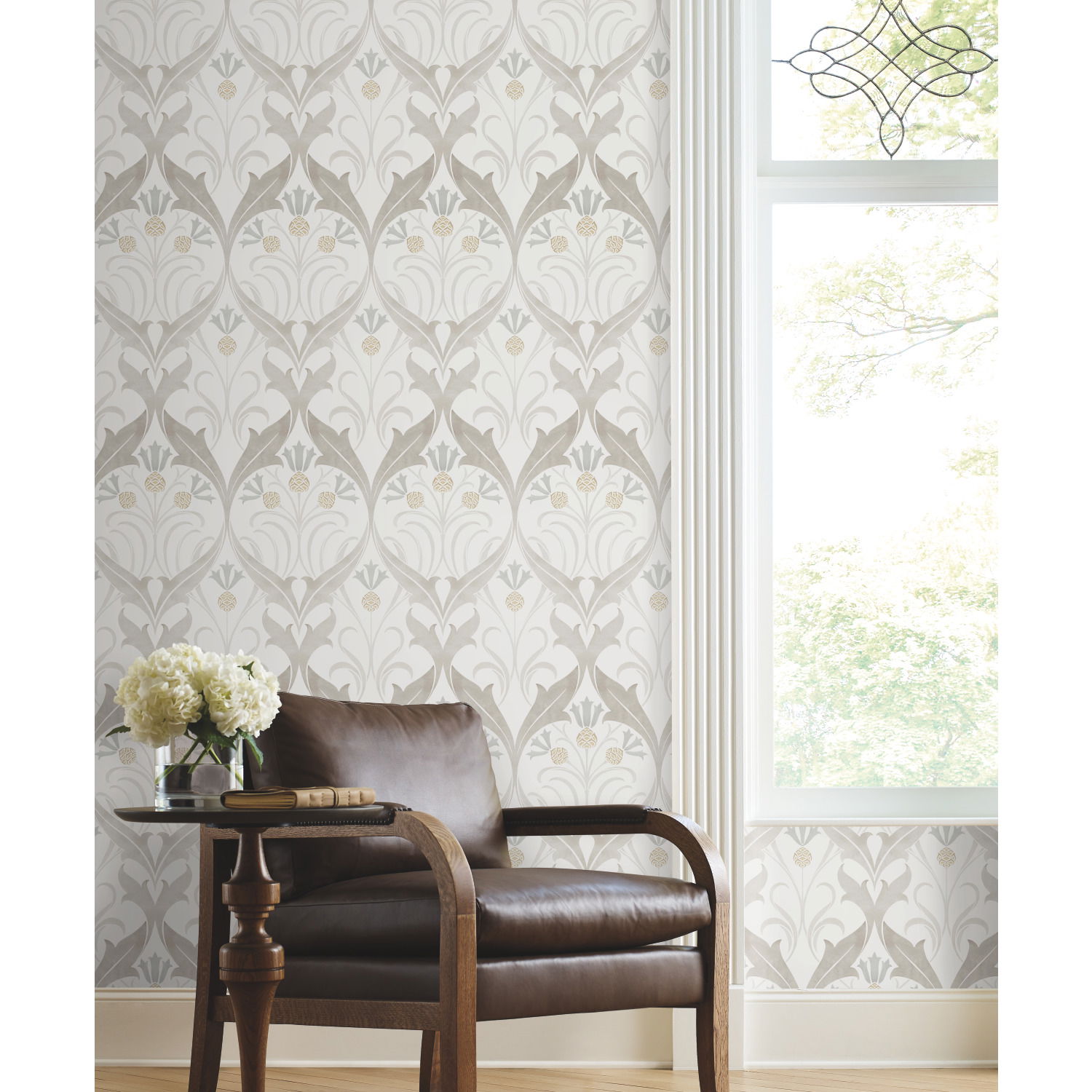 Pine Cone Ribbon Neutral Wallpaper large image 