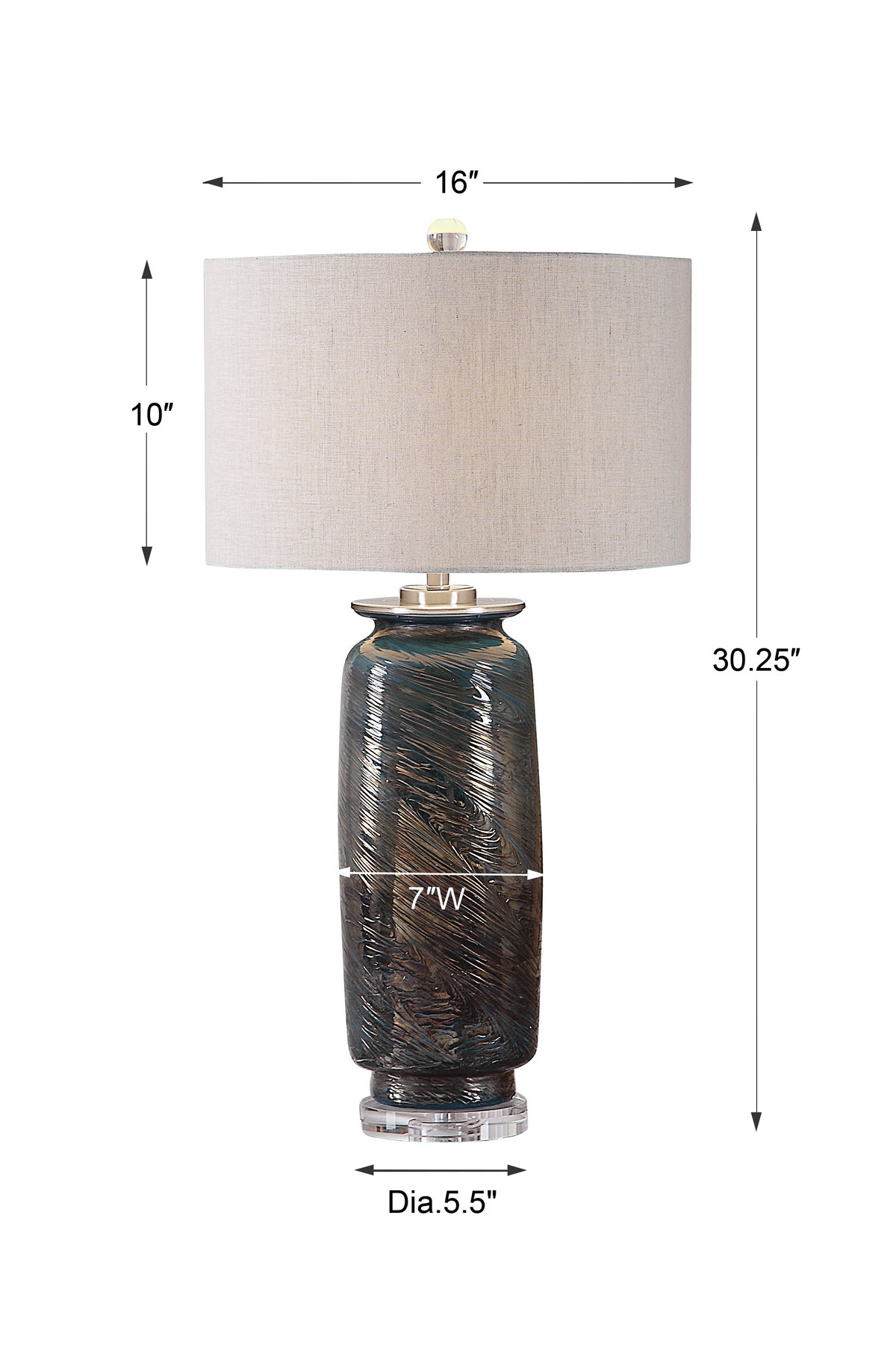Olesya Swirl Glass Table Lamp, by Uttermost, 1'4" width x 2'6.25" height x 1'4" depth View 3