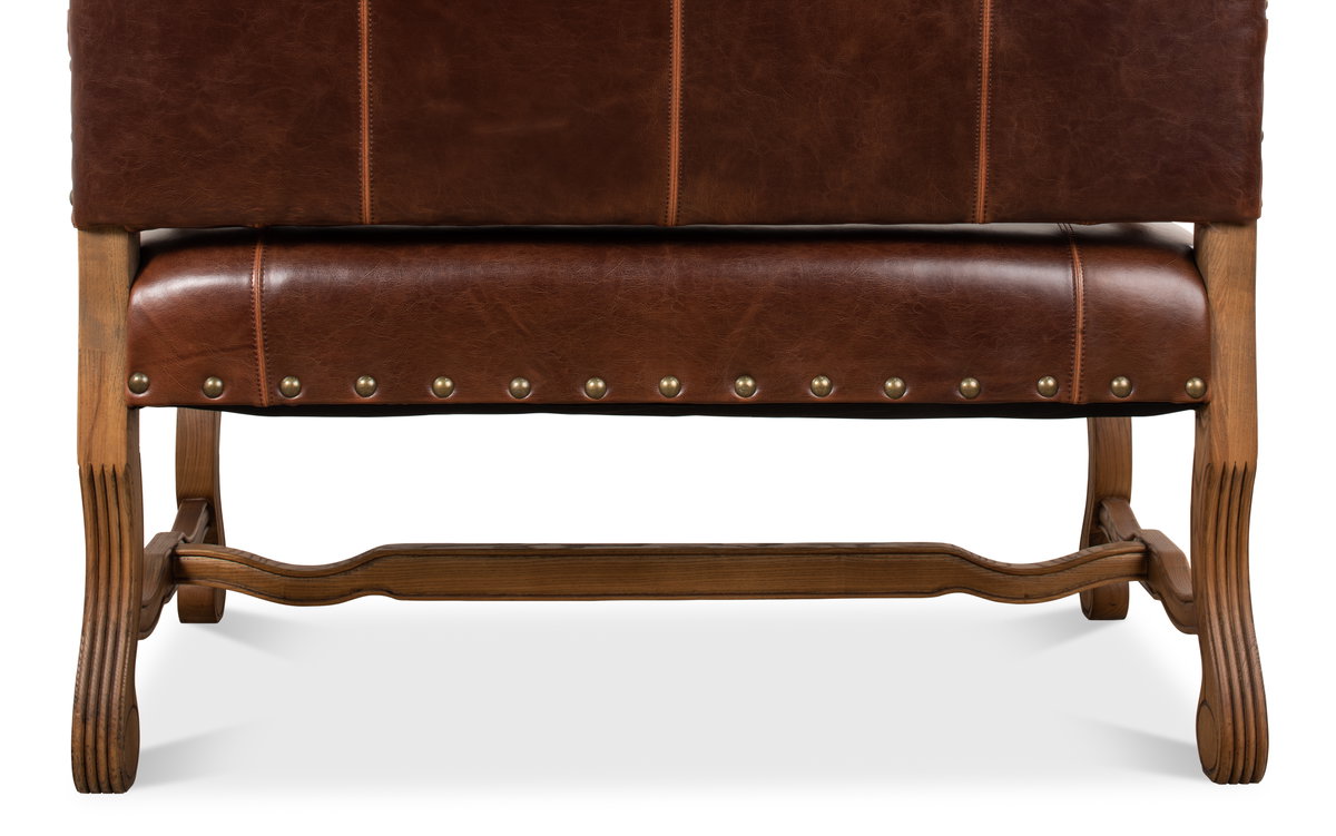 Italian Leather Settee, by Sarreid, 2'8" length x 3'9" width x 3'11" height View 3