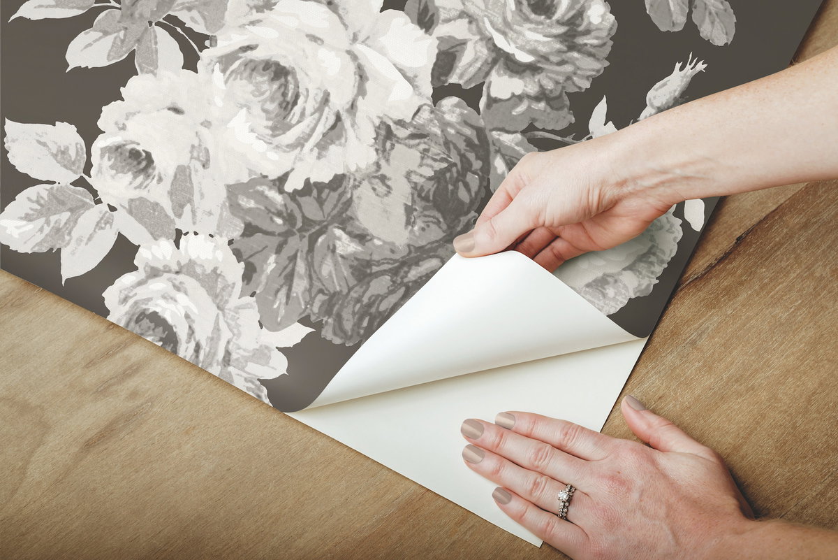 Magnolia Home Tea Rose Black & White Peel & Stick Wallpaper, by York Wall, 20' length x 1'8.5" width x 0.02" depth View 6