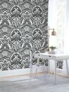 Egret Damask Black & White Wallpaper thumbnail 2