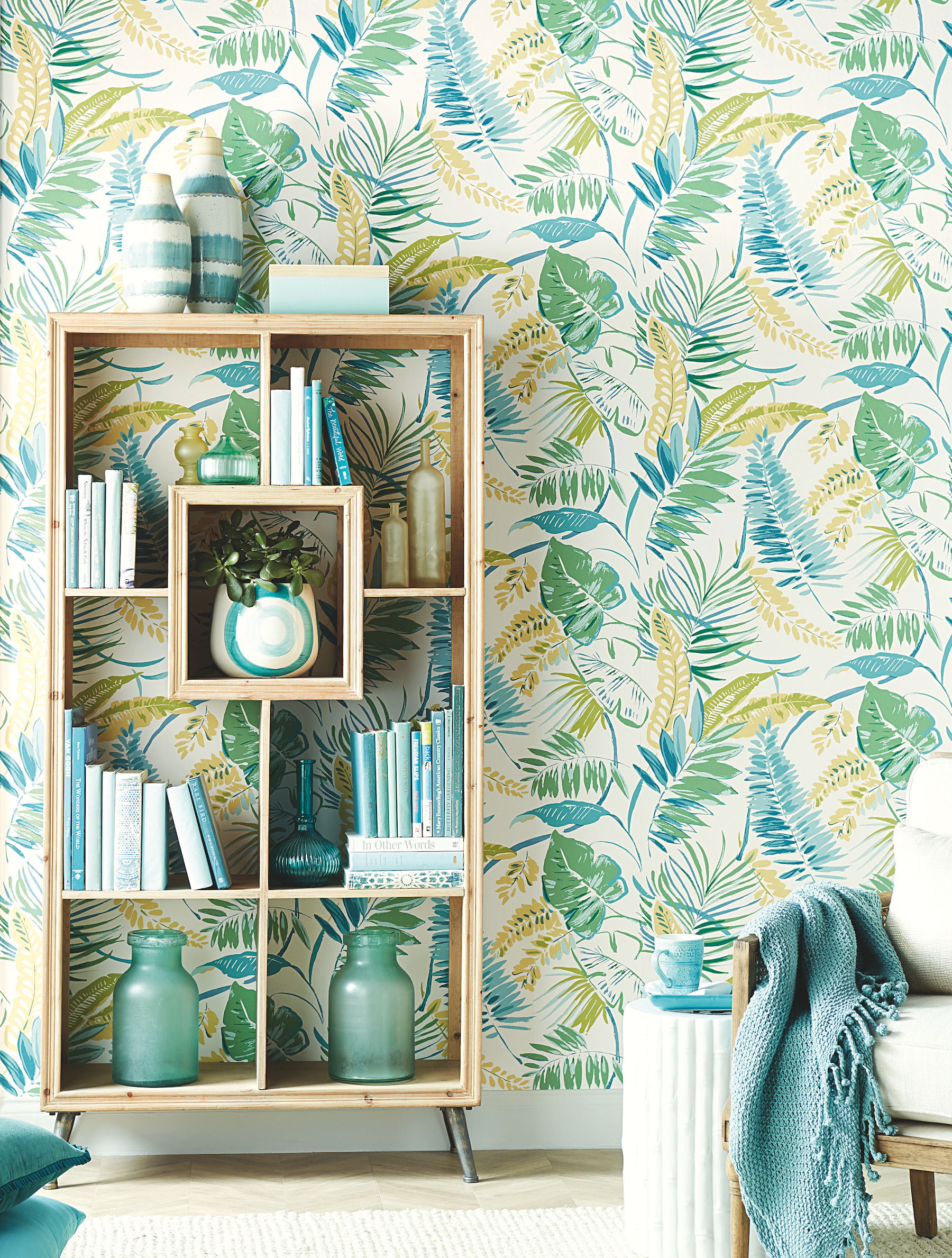 Tropical Toss Aqua & Yellow Wallpaper large image 