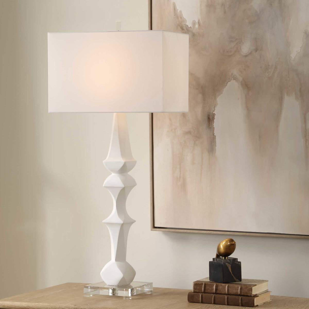 Mayme White Table Lamp, by Uttermost, 17" width x 37.5" height x 10" depth View 2