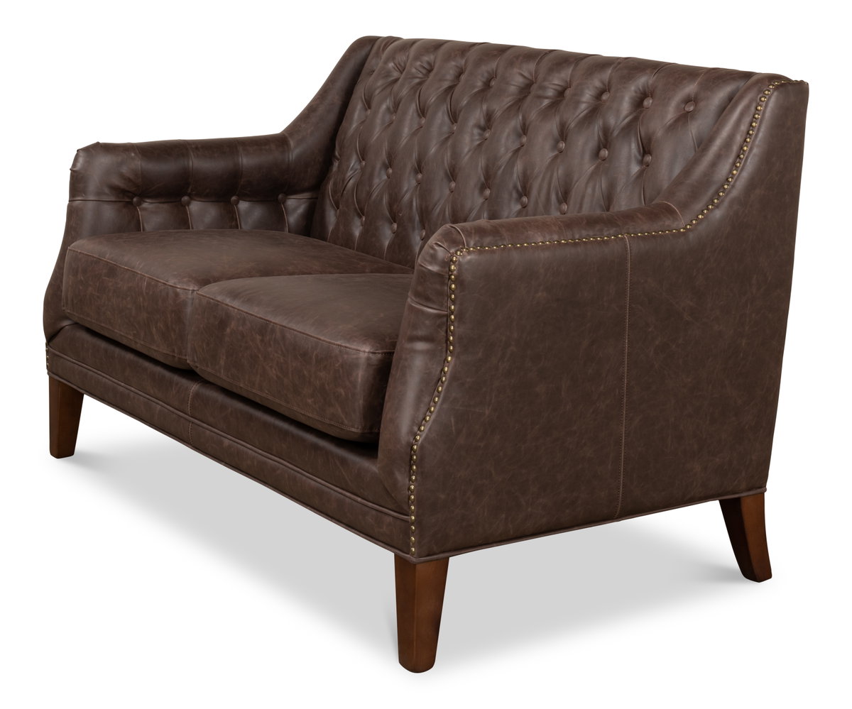 Brooks Leather Tufted 2 Seat Sofa, by Sarreid, 2'8" length x 4'6" width x 2'9" height View 9
