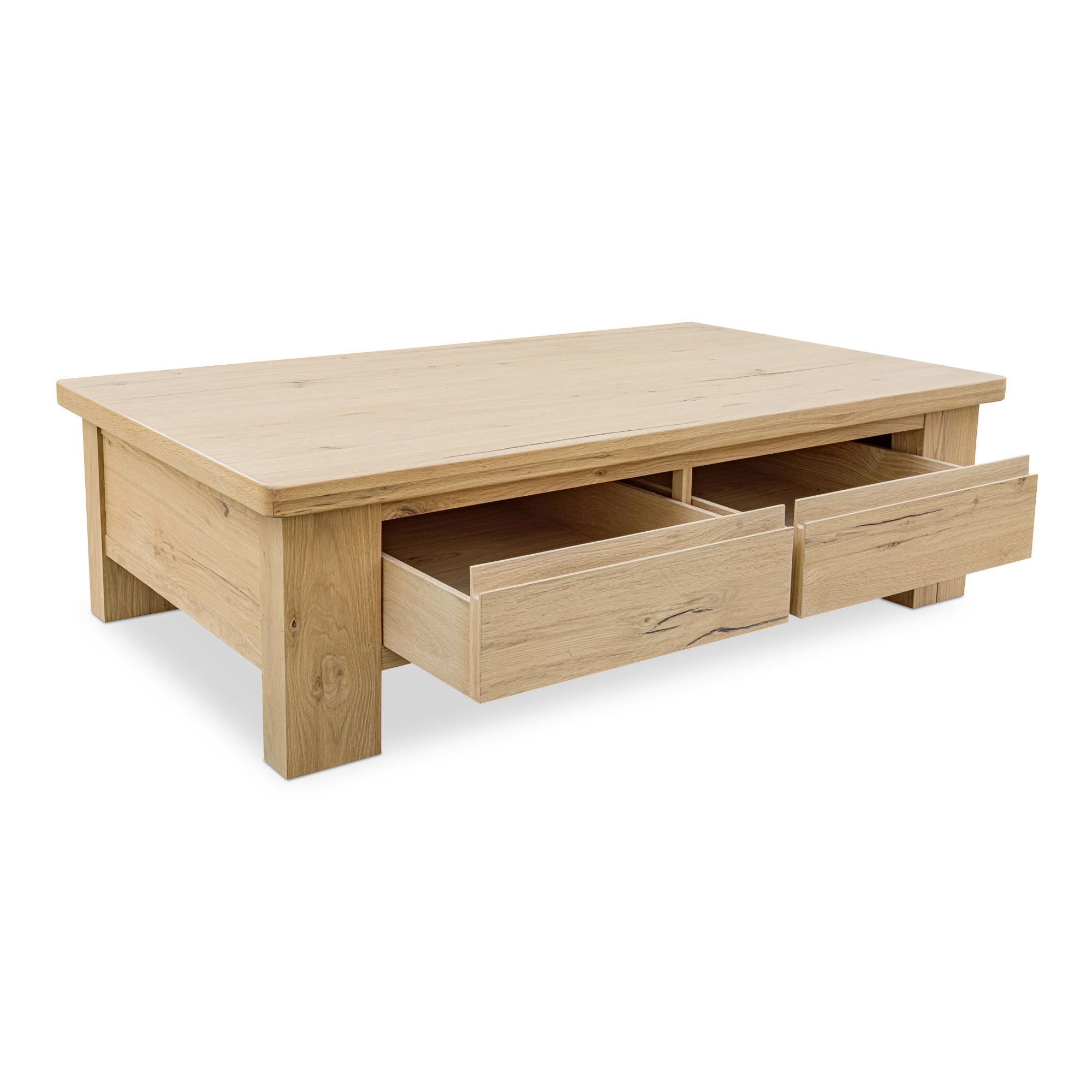 Graham Storage Coffee Table Rustic Oak, by Moe's Home, 60" width x 17" height x 35" depth View 2